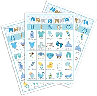 Baby Shower Bingo Games, Baby Bingo for Baby Shower, Baby Boy Bingo Game, Gender Reveal Games, Baby Shower Decorations Favors, 24 Players Bingo Games for Baby Shower, Gender Reveal Party (A01)