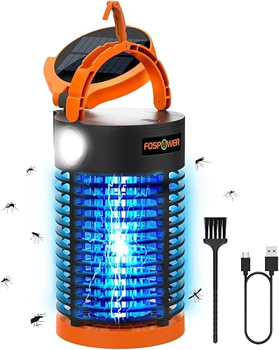 FosPower Exterminador de insectos para exteriores e interiores (5 en 1) 3300 V con banco de energía de 29600 mWh, carga USB recargable, carga solar,
