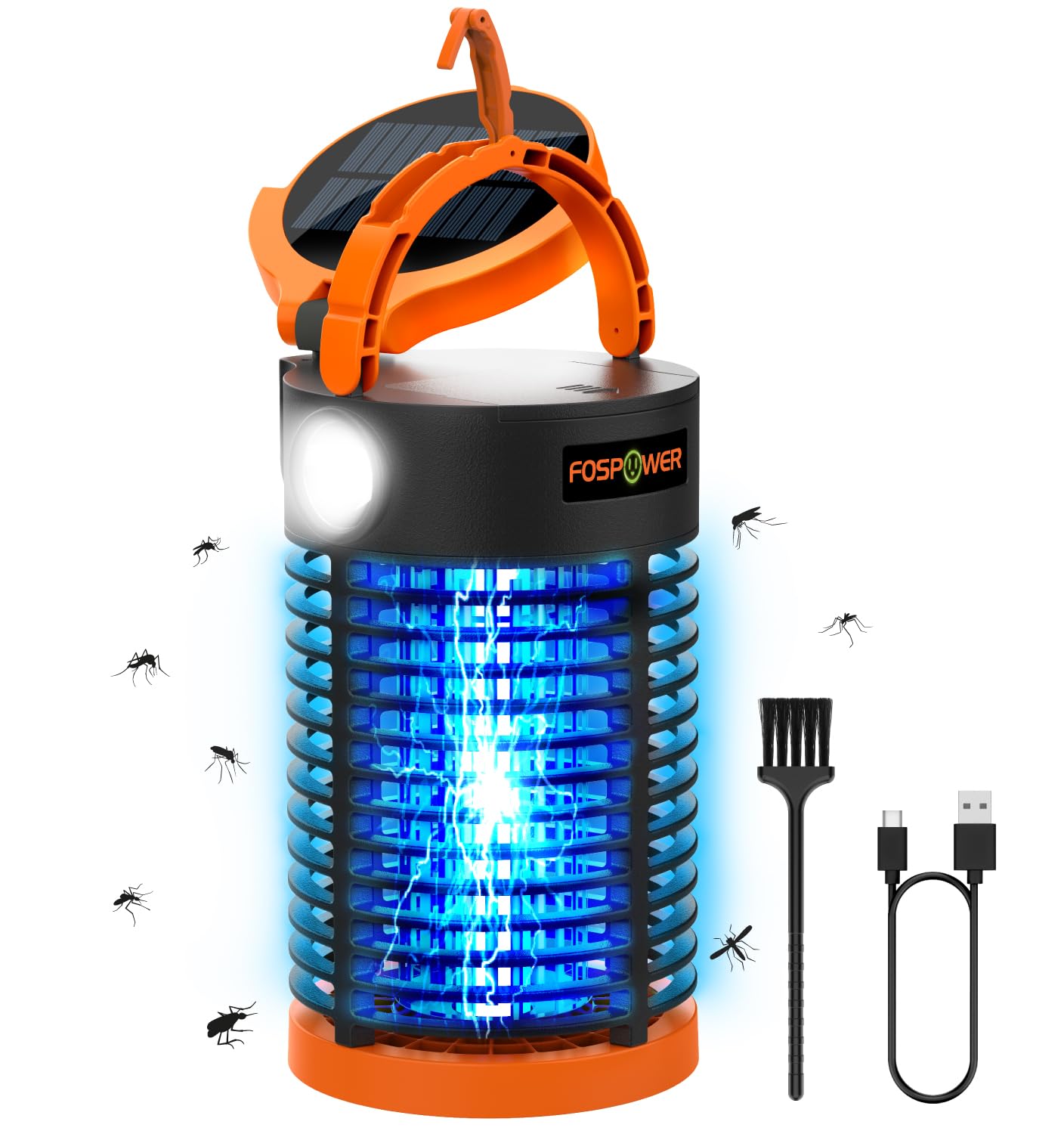 FosPower Bug Zapper Outdoor (5-in-1) 3300V Mosquito Zapper with 29600mWh Power Bank, Flashlight, Reading Light, SOS Signal for Camping Essentials, Backyard, Camping, Patio