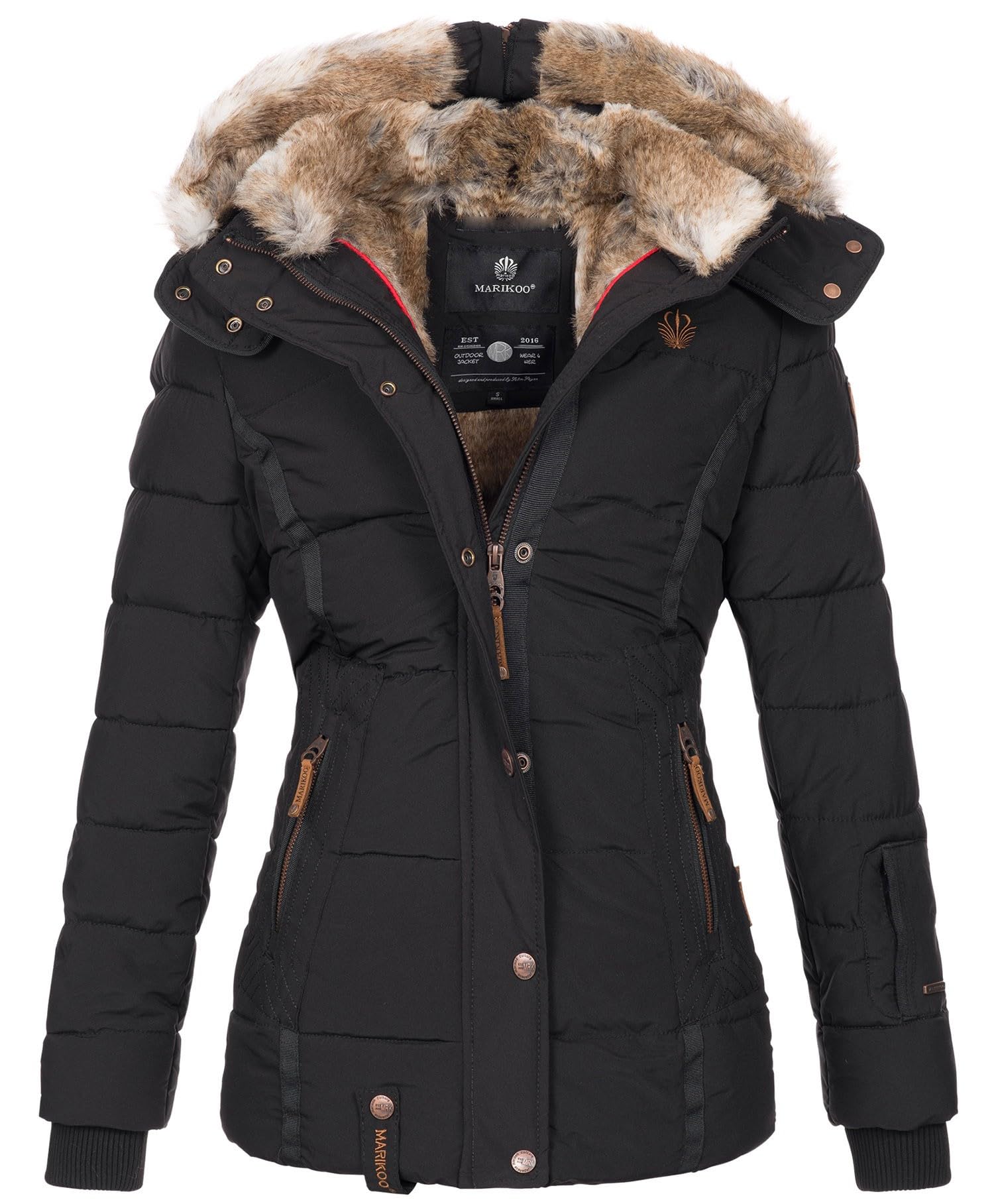 MARIKOO warme Damen Winter Jacke Winterjacke Steppjacke gefüttert Kunstfell B658