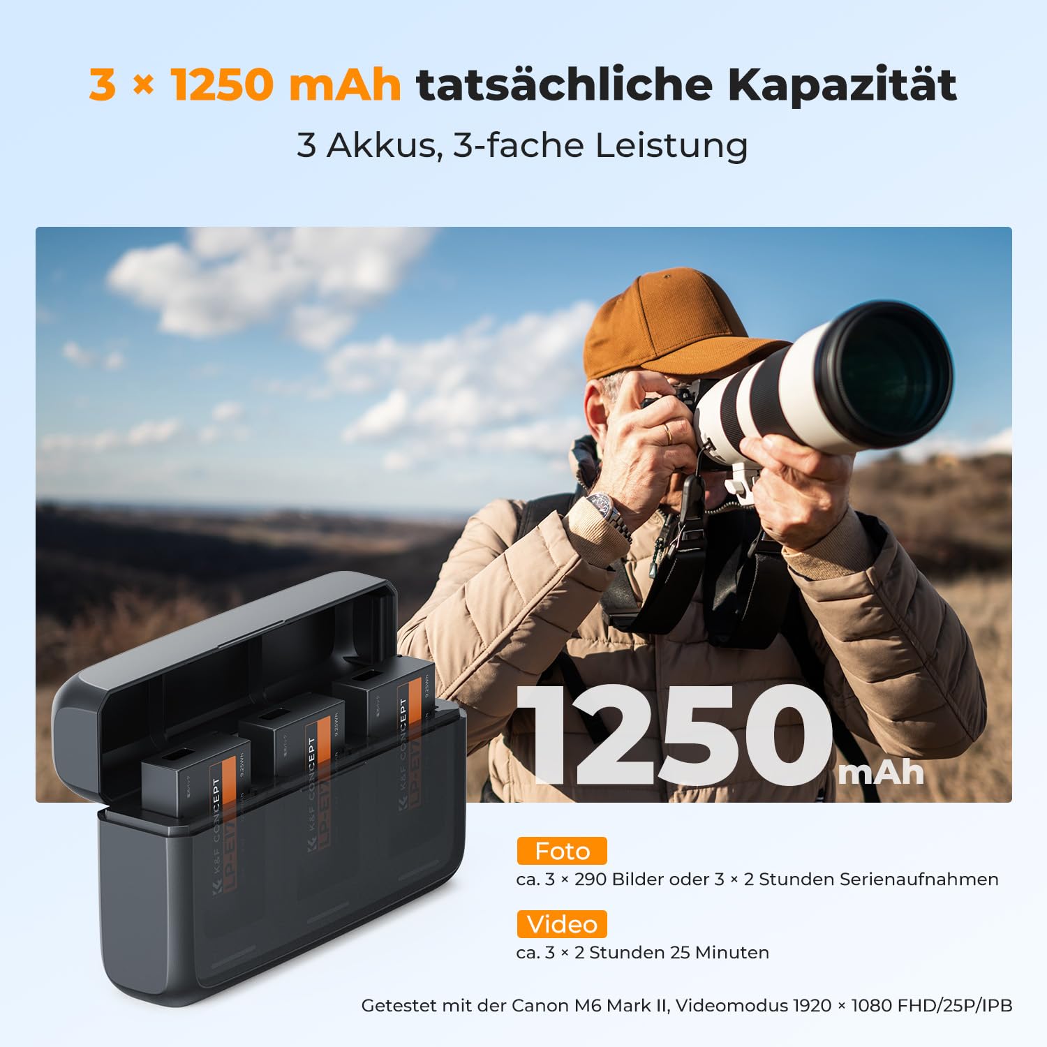 K&F CONCEPT LP-E17 Akku 1250mAh (3er Pack) mit 20W LED PD Schnellladegerät Kompatibel mit Canon EOS R50 R100 RP R10 R8, Powershot V1, T8i T7i T6i T6s SL2 SL3 M3 M5 M6 200D 750D 760D 800D 8000D