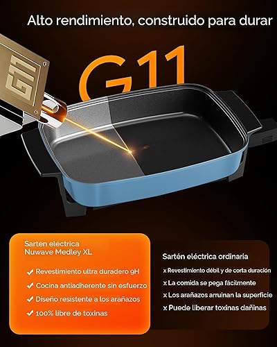 Miniatura 5 de Nuwave Medley XL - Sartén eléctrica digital, plancha de tamaño familiar con tapa de vidrio, calefacción de precisión mejorada 2025, 100-425F,