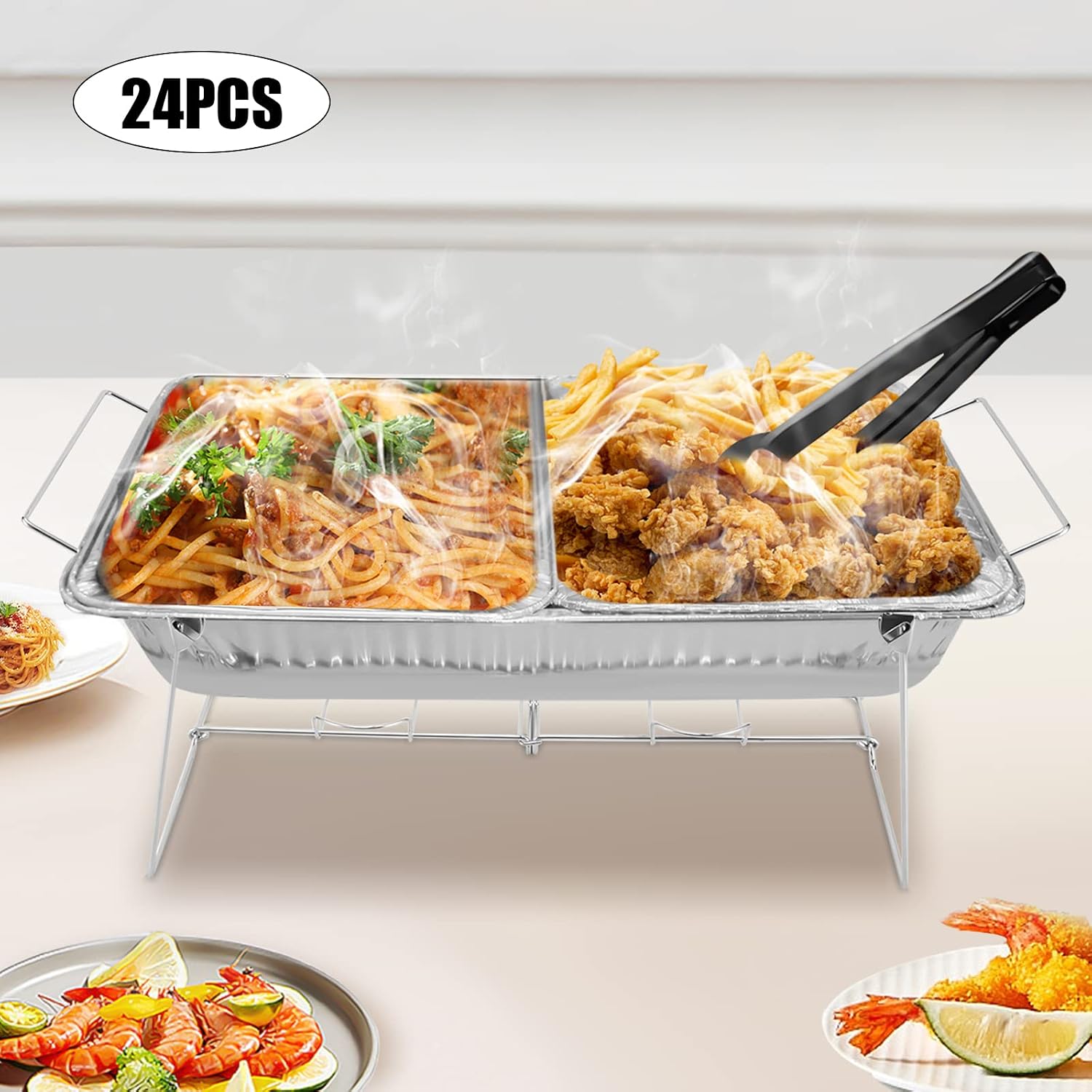 24 Pack Foldable Chafing Wire Rack Buffet Stand Full Size Chafing Racks for Serving Trays Food Warmers Catering Supplies for Parties, Occasions, or Events