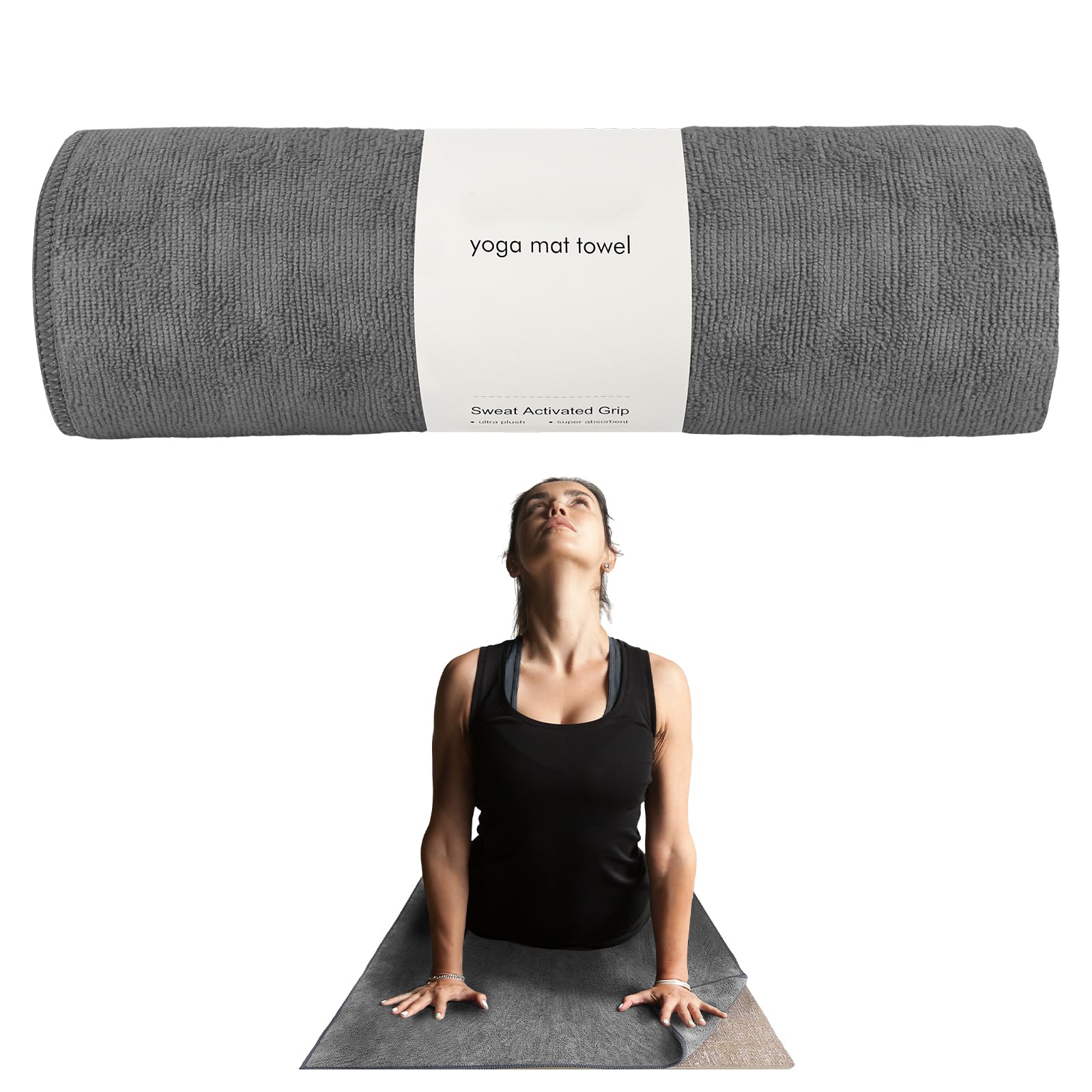 Muka Yoga Mat Towel for Hot Yoga Non-Slip, Pilates Mat Cover Gray Absorbent Soft Gym Sweat Towel 72x24 Inch