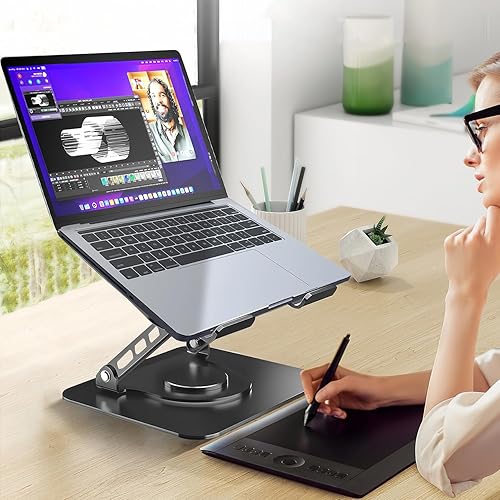 Miniatura 6 de Soporte ajustable para computadora de escritorio, elevador plegable doble para computadora con ventilación térmica, convertidor ergonómico de