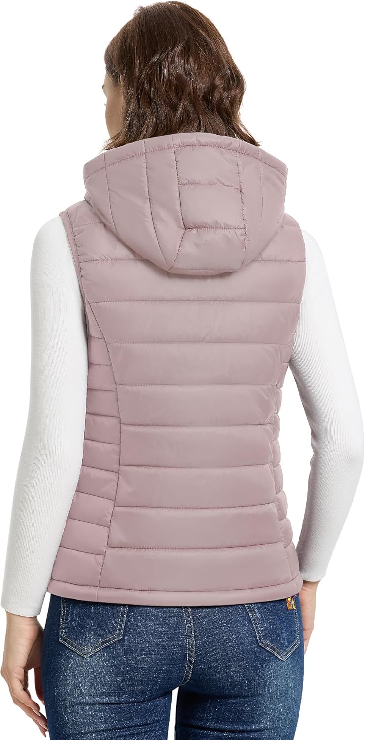 Outdoor Ventures Women's Lightweight Packable Hooded Puffer Vest Outerwear Zip Up Warm Sleeveless Winter Jacket Quilted Coat - Image 2