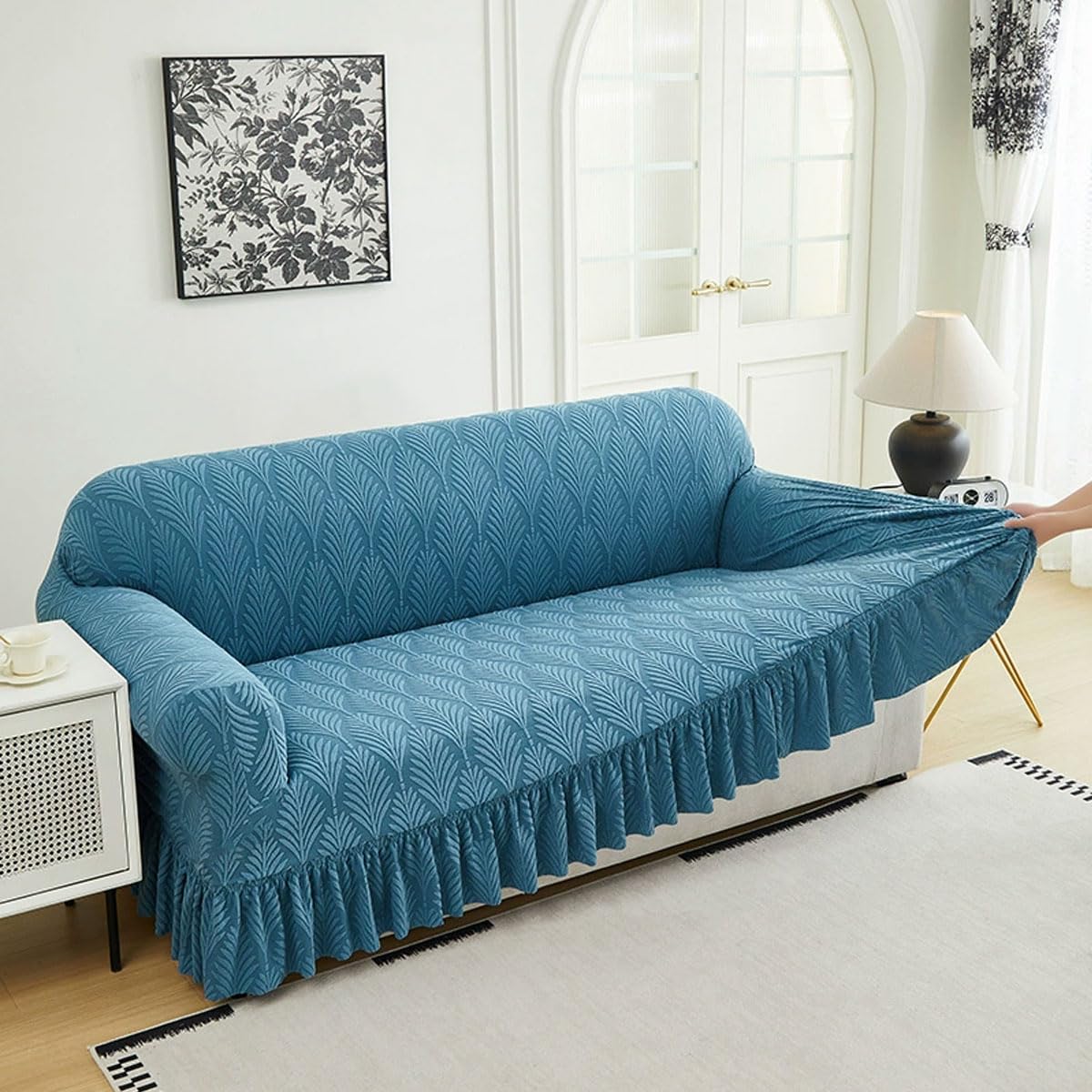 Snqzo B Sofa Covers With Skirt Stretch Sofa Covers 1 2 3 4Seater Non Slip Couch Covers All-Inclusive Sofa Slipcover Universal Sofa Covers For Cat Dog Pet Furniture Protector (Size:3 Seater(190-230Cm),Color:b)