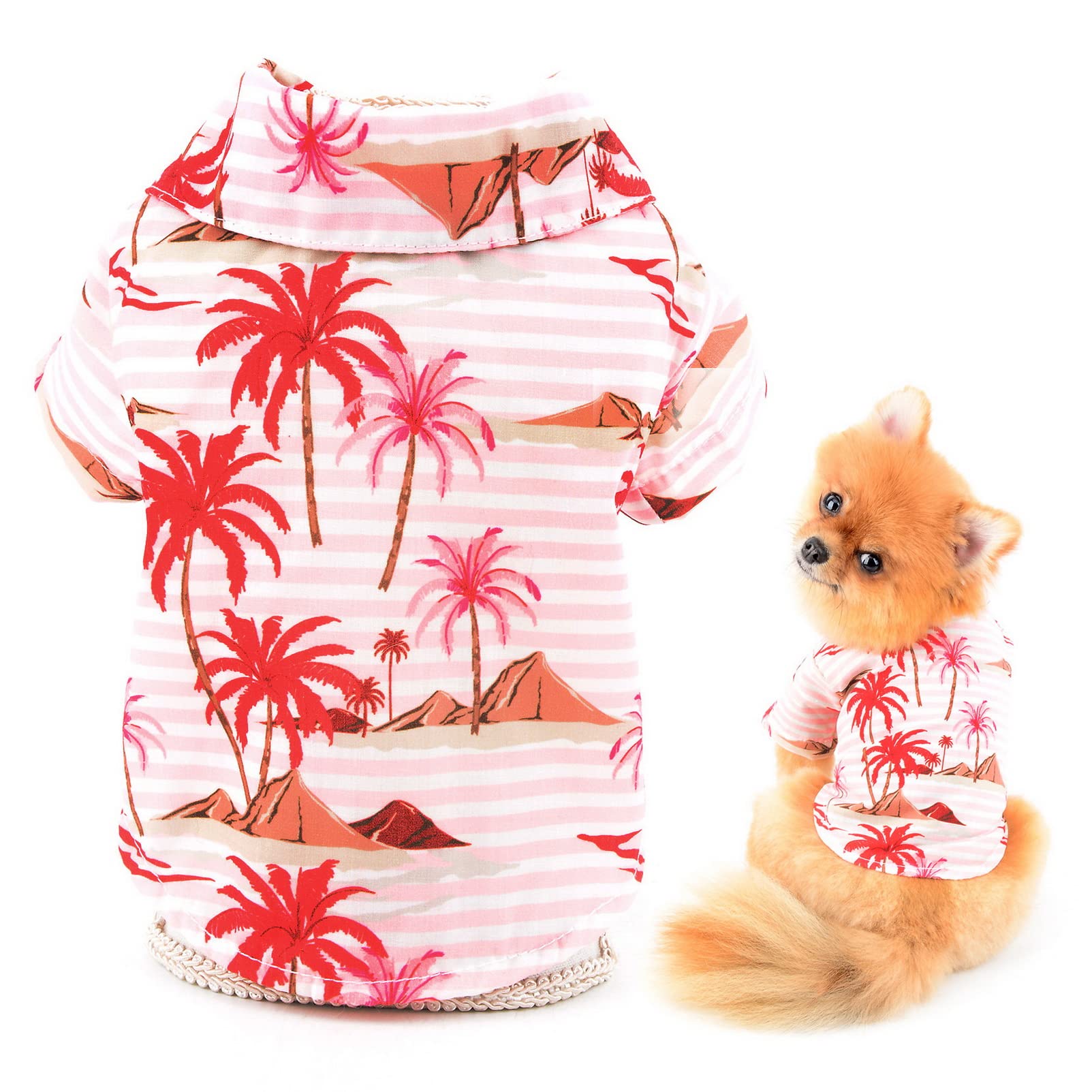 SMALLLEE_LUCKY_STORE Pet Summer Clothes Puppy Hawaii Shirt T-shirt Tee for Small Medium Dog Cat Boys Pool Party Beach Holiday Wear Yorkie Chihuahua Apparel,Pink,L
