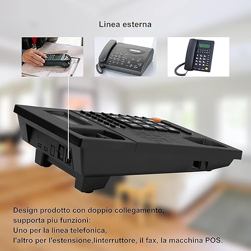 Miniatura 4 de Teléfono fijo con cable con doble identificación de llamadas, brillo LCD ajustable, 16 tonos de llamada, alarma y funciones antirrobo, ideal para el