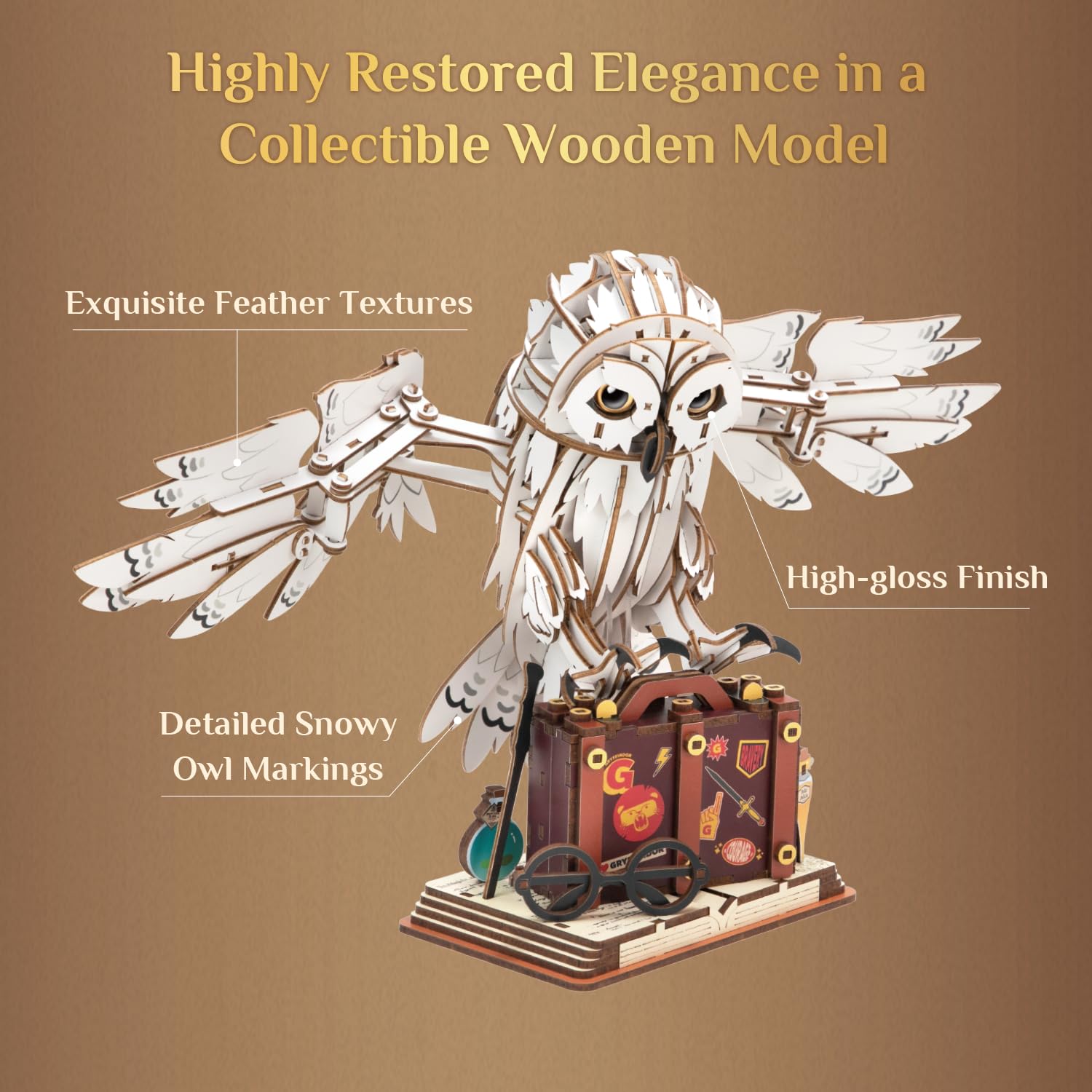 PUREMIND Harry Potter Hedwiga, mechaniczne puzzle 3D, oficjalna licencja | Ruchome skrzydła, obracana głowa, szczegółowy model sowy, montaż bez pośpiechu, dekoracja na biurko lub do witryny