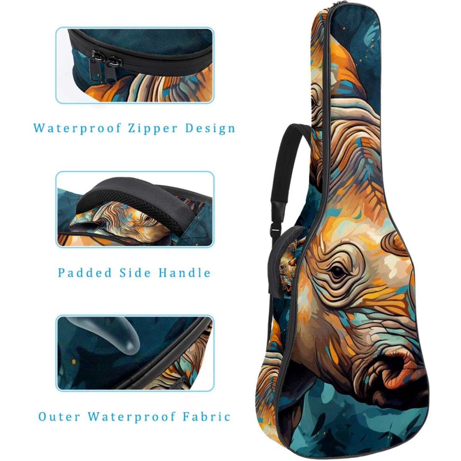 Tasche für Akustikgitarre mit zwei Taschen, Rhino-Ölfarbe, wasserabweisend, doppelt verstellbarer Schultergurt, Gitarrentasche, Color Rhino Ölfarbe, 42.9x16.9x4.7 in, Stilvoll