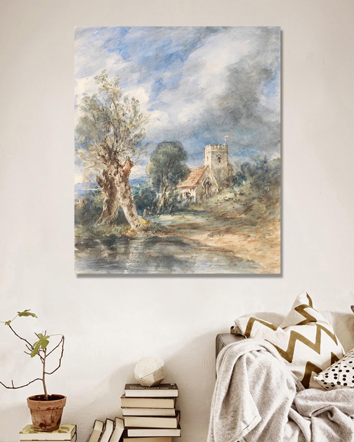 John Constable Sztuka ścienna (Kościół Stoke Poges), plakat słynnych obrazów, romantyzm retro obraz wydruki dekoracja ścienna. 30 x 36 cm - 11,8 x 14,2 cala tylko płótno