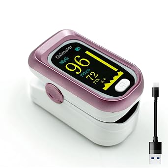 Pulse Oximeter Fingertip Rechargeable, Pulse Oximeter and Oxygen Monitor with OLED Screen, Accurate and Fast SpO2 and Heart Rate Monitor, Pulse Ox with Two Straps and Charing Cable