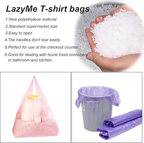 Miniatura 5 de LazyMe Bolsas de plástico con asas, bolsas de compras en bolsas de restaurante a granel, 12 x 20 pulgadas (rosa, 50 unidades, morado, 50 unidades),
