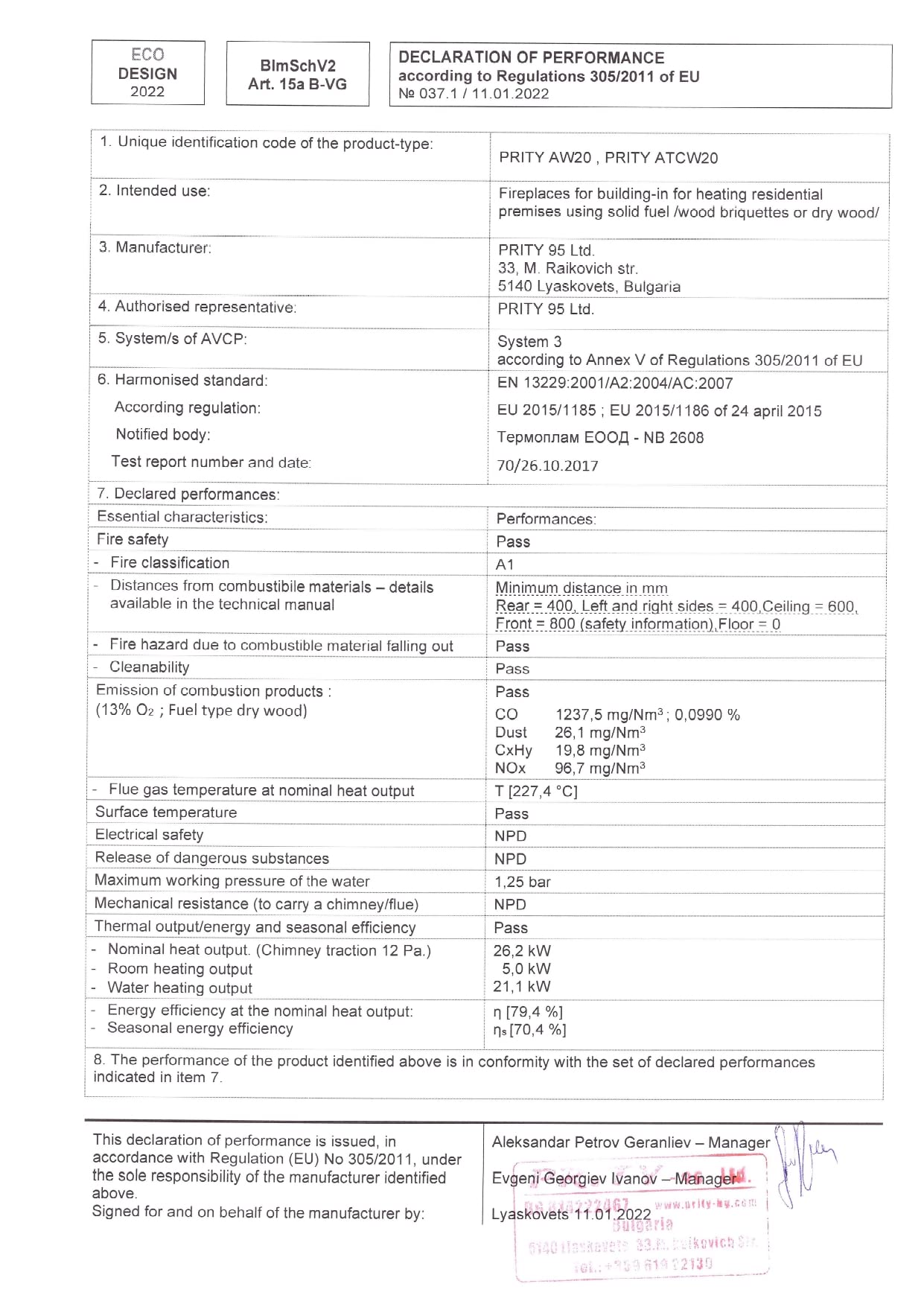 Prity АW20 - Stufa a legna con inserto integrato