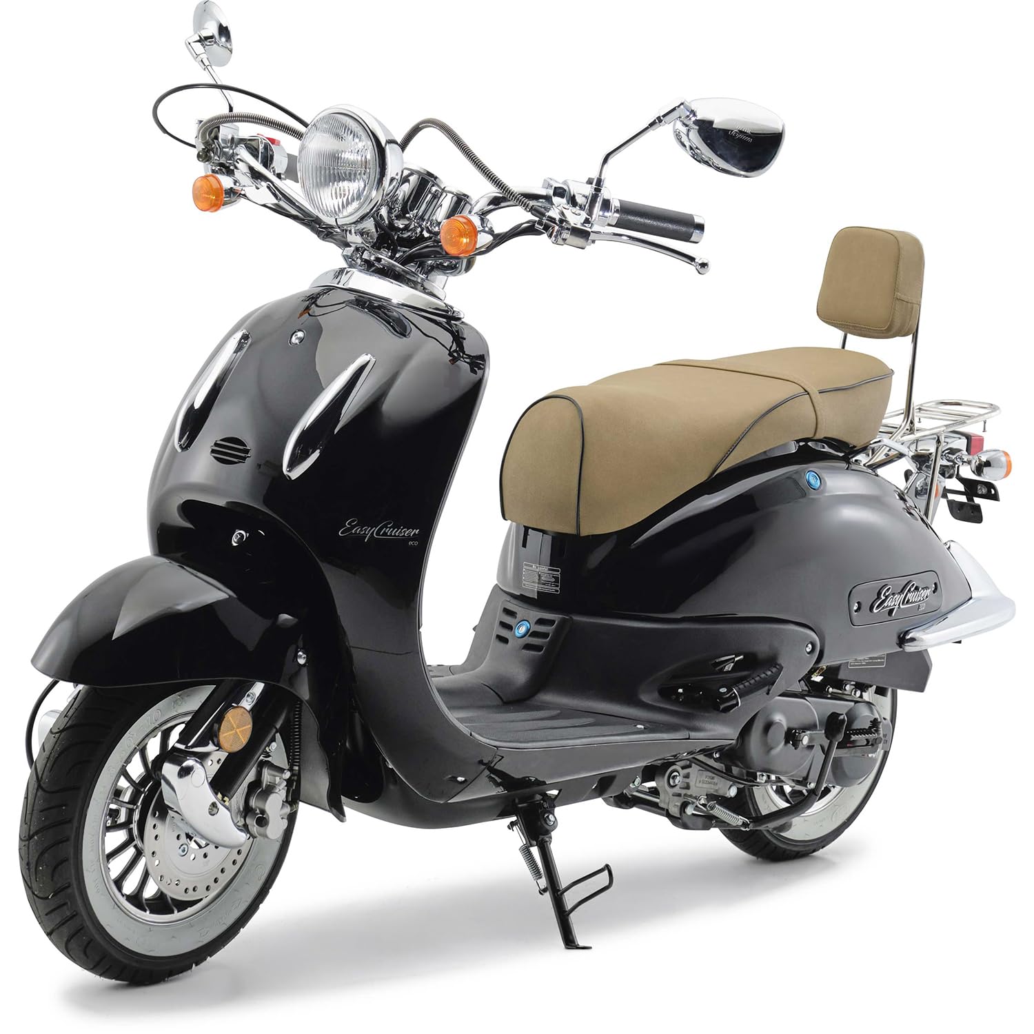 Burnout Motorroller 50 ccm EasyCruiser Eco Schwarz Metallic 45 km/h Retro Roller 3 PS USB Ladebuchse Gepäckträger Rückenlehne Cityroller
