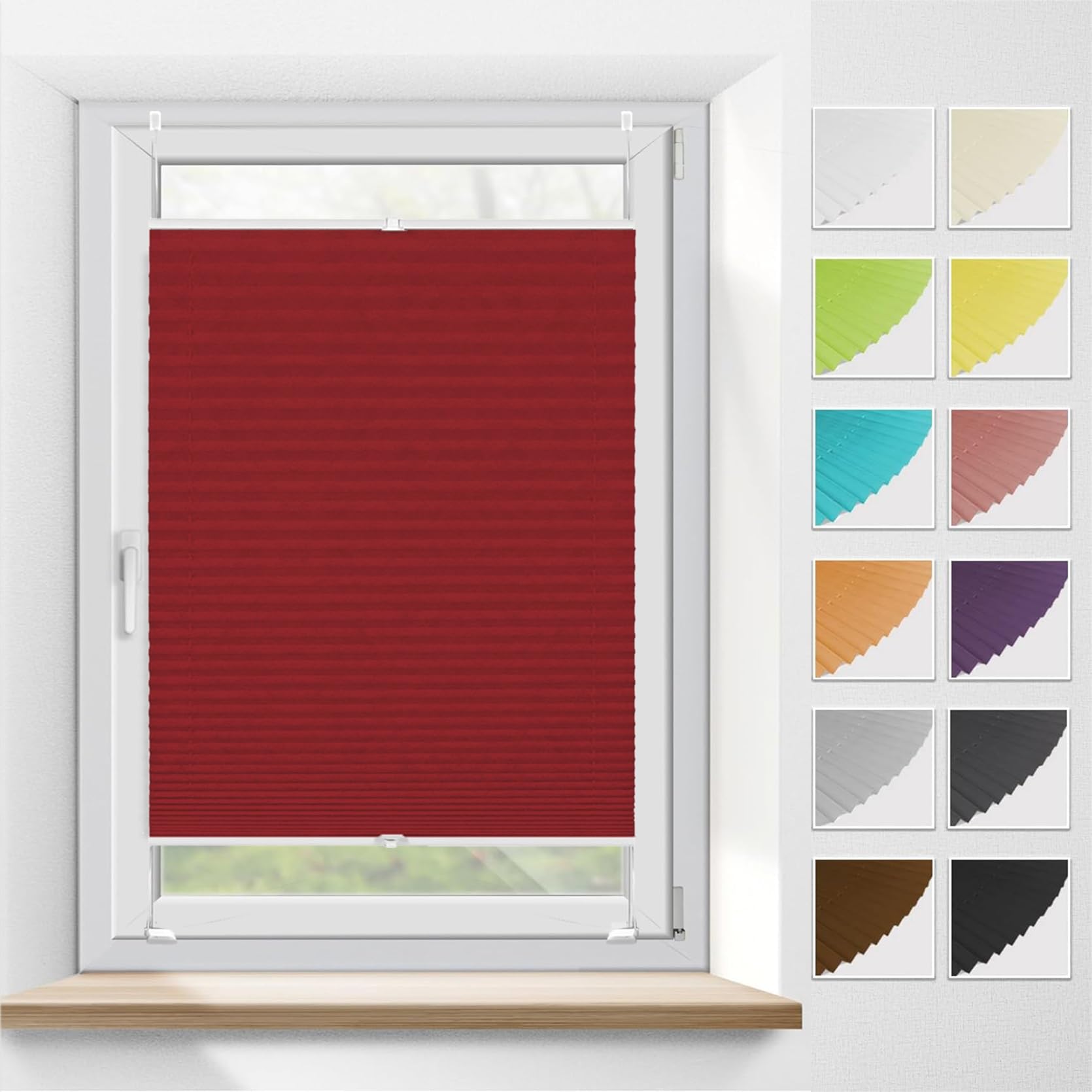 Blackout Blinds Cordless Pleated Blind 30 x 145 cm (W x H), No Tool No Drill Shades Top-Down Bottom-Up, Venetian Blind Privacy Screen, Blinds Window Shades, for Window Door, Red โ image 1
