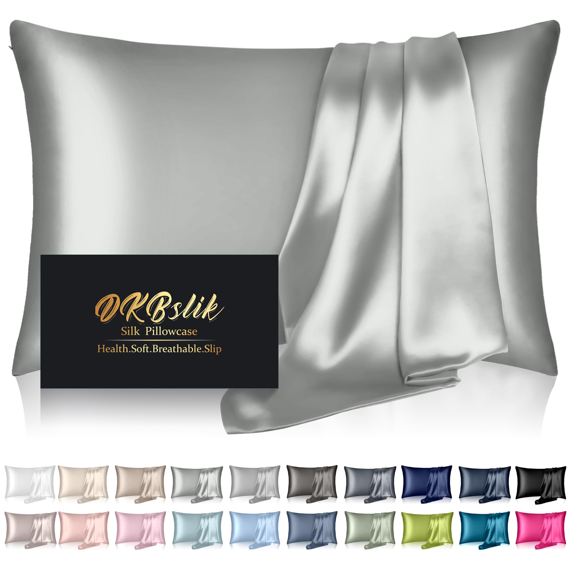Mulberry Silk Pillow Cases King Size, Silk Pillowcase for Hair and Skin, Both Sides Natural Silk Satin Pillowcase for Sleeping Women with Zipper, Gifts for Women Men, Silver Grey