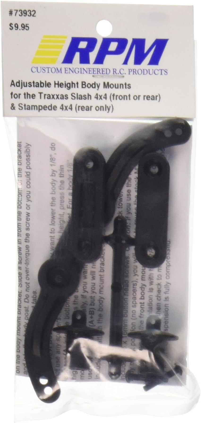 RPM Adjustable Height Body Mounts Traxxas Slash 4x4, Black