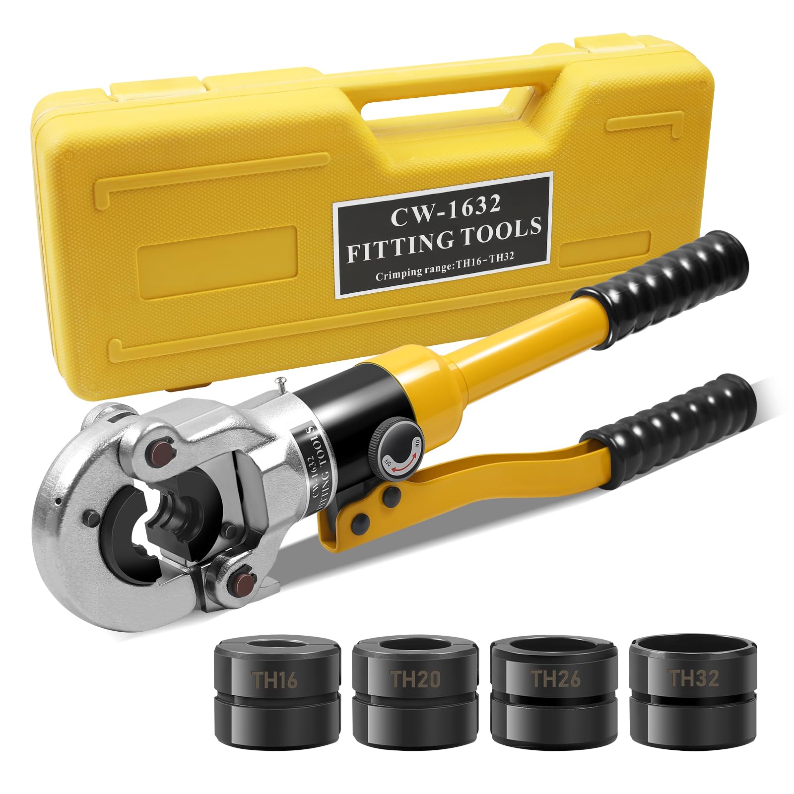 Pinza a pressa, 16-32 mm, tipo TH, 10 T, pinza crimpatrice con impugnatura in gomma, testa girevole a 360°, pinza idraulica per tubi PEX, tubi PB, tubi in rame per casa, industria, giardino