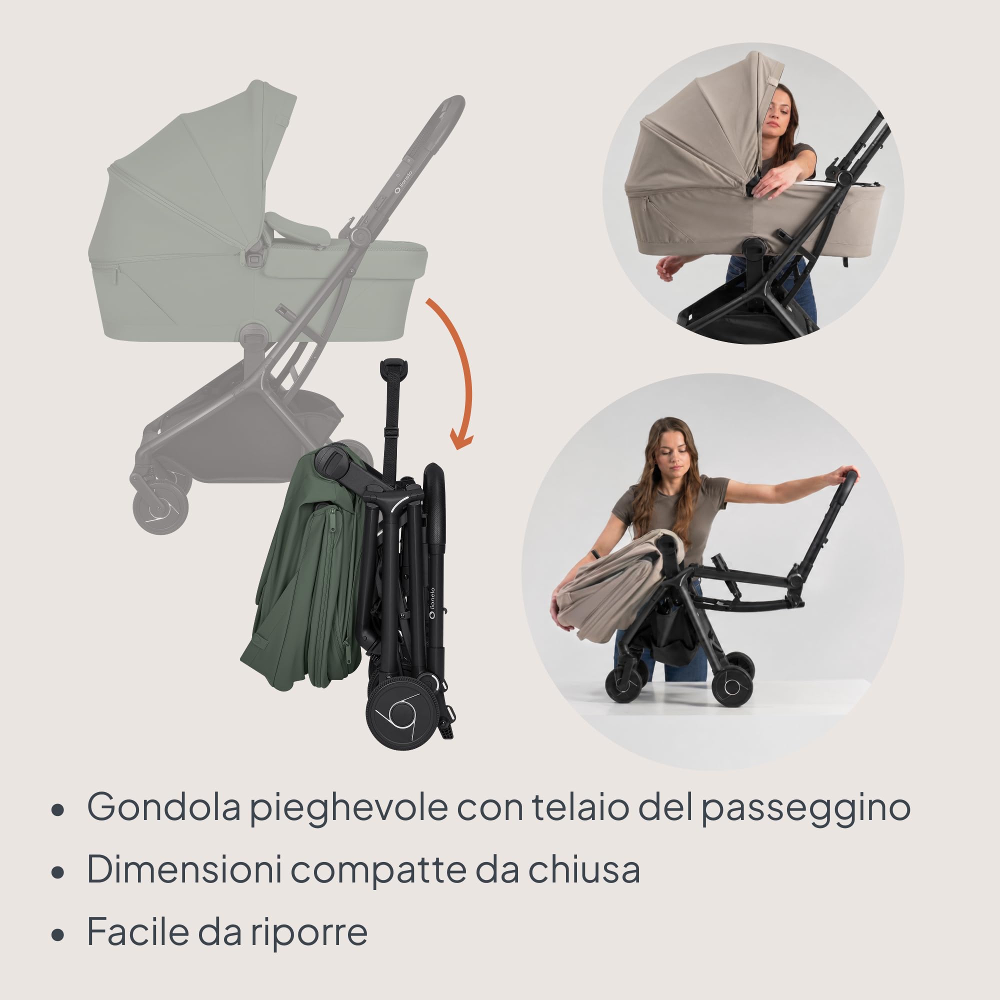 Lionelo Sia Flex Passeggino 2 in 1 (0-4 anni, 0-22 kg) Navicella Pieghevole | Ultraleggero, Compatto da Città, Chiusura con una Mano, UPF50+, Ventilazione 3D, Fibbia Magnetica, Posizione Sdraiata