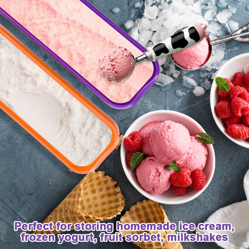 TOOSOAR 1 l ijshouder – 4 ronde containers met siliconen deksel voor het bewaren in ijskoeler, yoghurt, sorbet, zelfgemaakte kunststof, BPA-vrij, vaatwasmachinebestendig