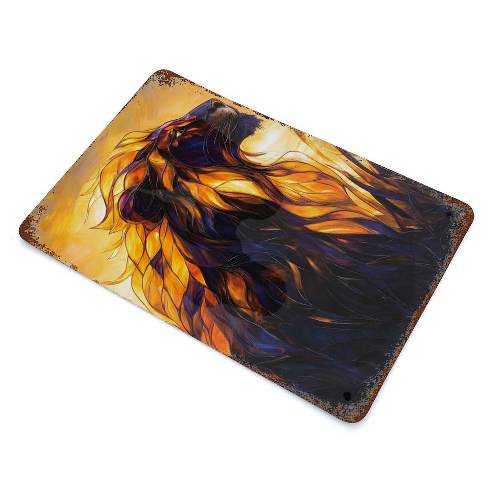 Rust Effect Lion in Flames Rusty Metal Tin Sign 11.8"x7.9", Old School Wall Decor for Pub, Kitchen And Man Cave Decor