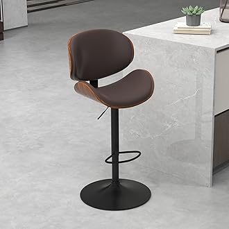 civama Bar Stools 1 PC for Kitchen Counter, Adjustable Bar Height Chairs, Modern Swivel Barstools with Bentwood Seat and Back with Footrest for Kitchen Island, Dining Room, Brown PU Leather