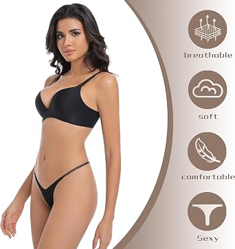 VISSAY Cotton Thongs for Women,Low Rise Ladies Underwear Pack,Sexy Stretch Breathable Comfortable T Back Thong Panties 4 Pack