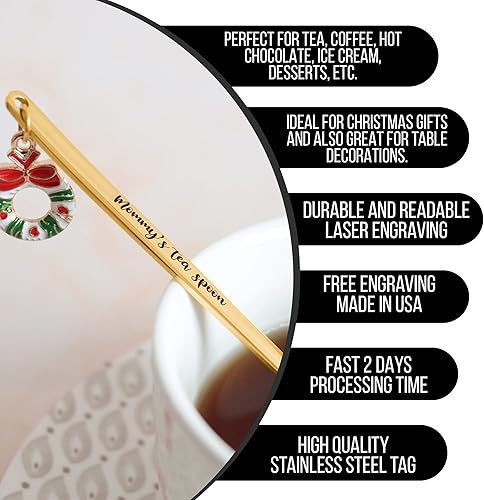 Miniatura 6 de Juego de cucharas personalizadas de Navidad grabadas con nombres personalizados, citas, fechas para té, café, sopas, helados, postres para
