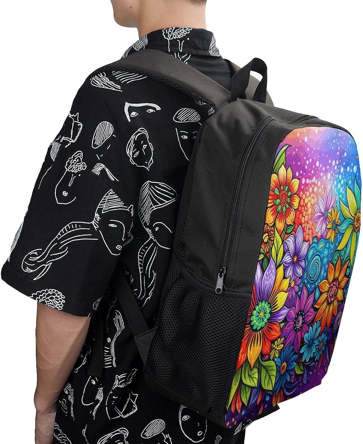Colorful Hand-painted Flowers Laptop Backpack Fashion Travel Bookbag 17 In image 5