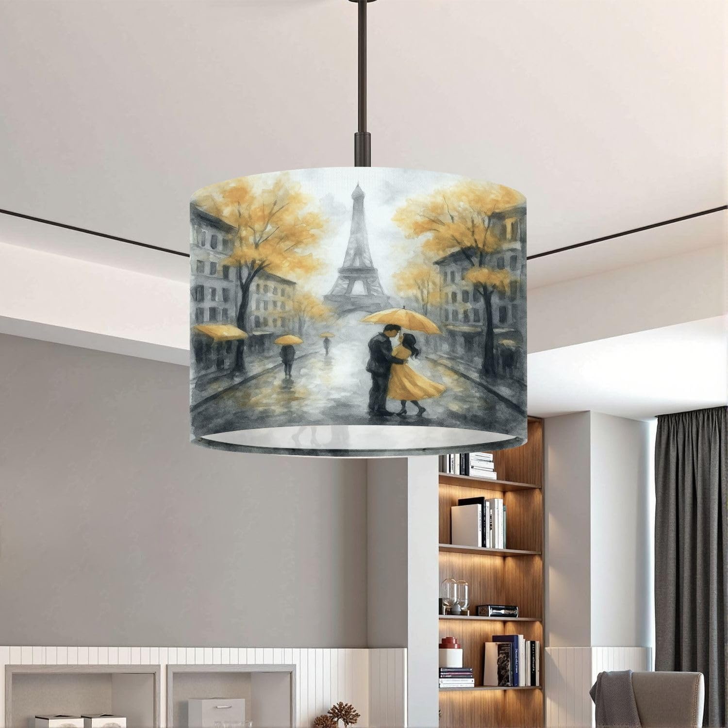 Lampshades Lamp Shades set of 2 Oil Painting Paris european city landscape France eiffel tower Black Light Shade for Table Lamps Floor Lamps Drum Lamp Shades Lampshade Replacement