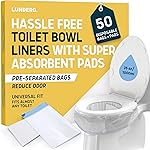 Lunderg Toilet Liners with Lemon Scented Super Absorbent Pads - Value Pack 50 Count Universal Fit - Disposable Toilet Bags - Convert any Home, Boat or Camping WC into a Dry Flush - Emergency must have