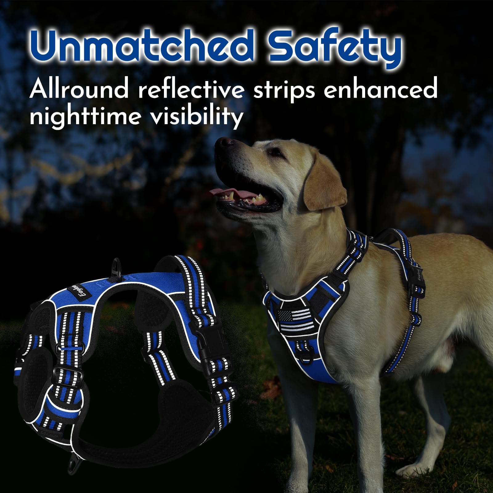 Eagloo Harnais pour chiens de grande taille, harnais réglable anti-traction pour chien avec 3 boucles, harnais rembourré doux, facile à promener avec poignée, gilet réfléchissant anti-étranglement