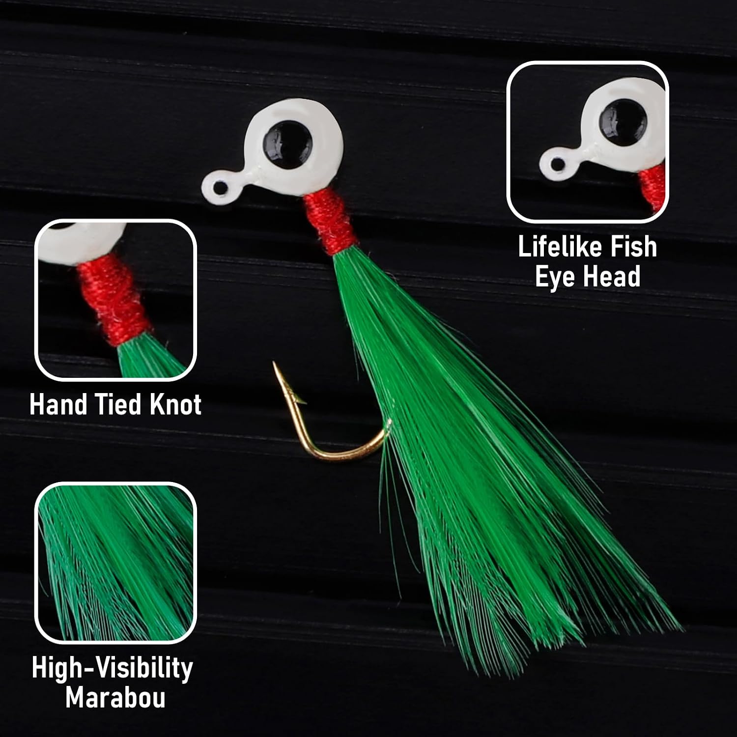 Dr.Fish 10 Pack Crappie Jig Heads Marabou Feather Jigs Freshwater, Round Ball Swimbait Fishing Hooks for Walleye Crappie Panfish Trout Lure Fishing