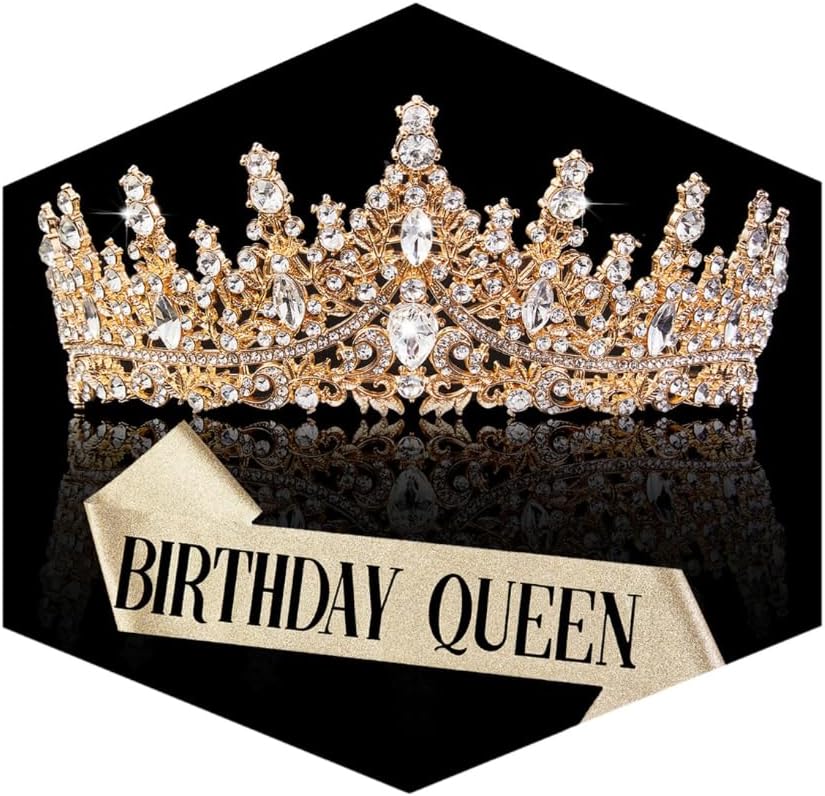 Gold Crown for Women Crystal Princess Tiaras Rhinestone Queen Headband Wedding Bridal Hair Accessories Birthday Prom Pageant Party Coming of Age Ceremony Photo Props