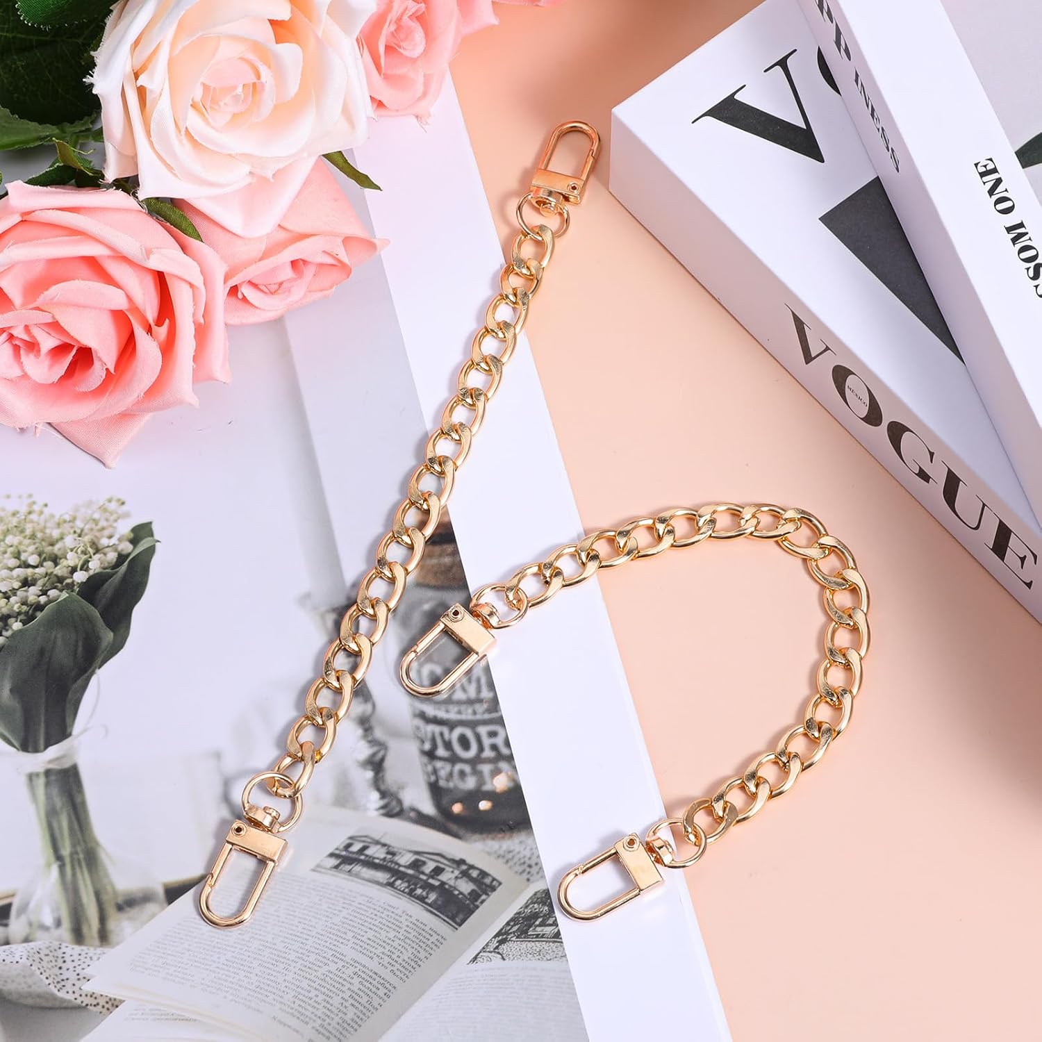 2 PCS Chain for Bag, Purse Charm Chain, Gold Bag Chain8 Inch, Metal Strap Replacement Accessory for Shoulder Handbag Cross-Body-Bag Charms Decoration