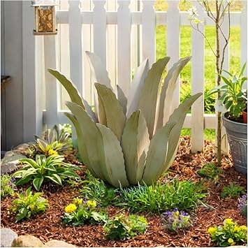 Metal Agave Plant Outdoor Decor - 25.5" H Large Hand Painted Desert Themed Garden Sculpture, Weather Resistant Rustic Yard Art for Lawn Patio, Unique Ornament Gift for Home & Garden