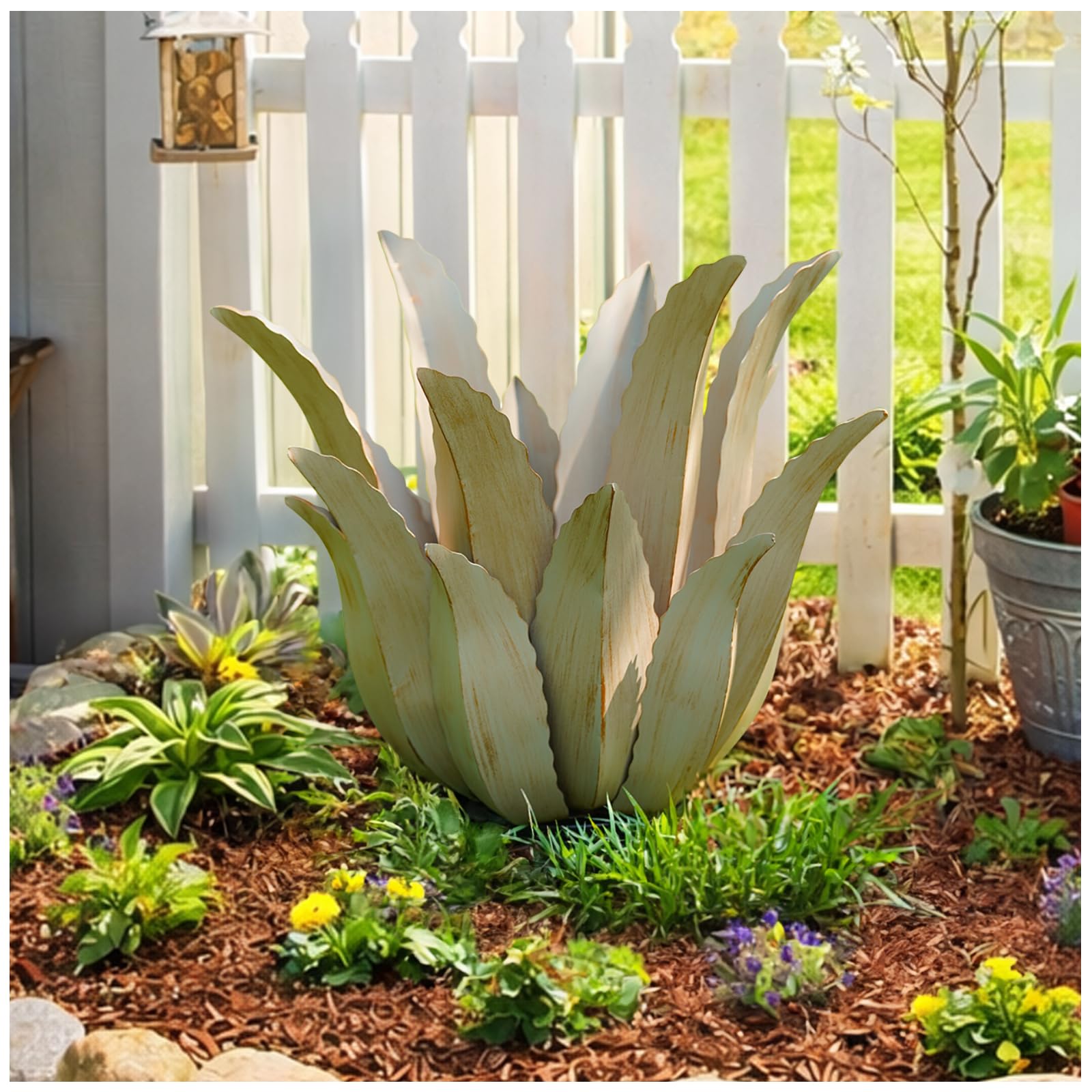 Cyan Oasis metal agave garden sculpture