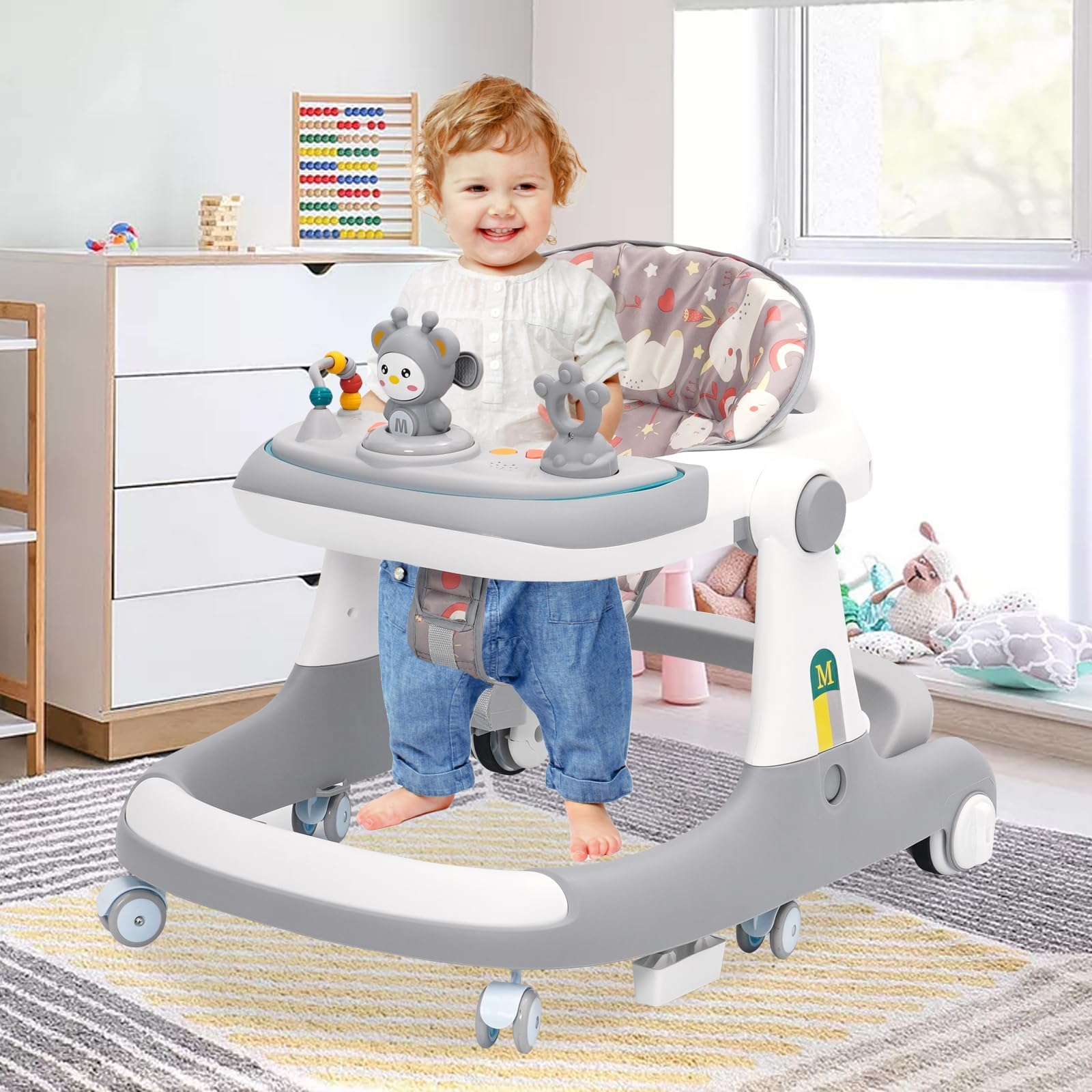 Trotteur Bébé Garçon Fille 6 Mois,Chariot de Marche Bébé Évolutif 3 en 1,Baby Walker Aide Marche Bébé,Apprendre à Marcher Trotteur Pousseur Gris