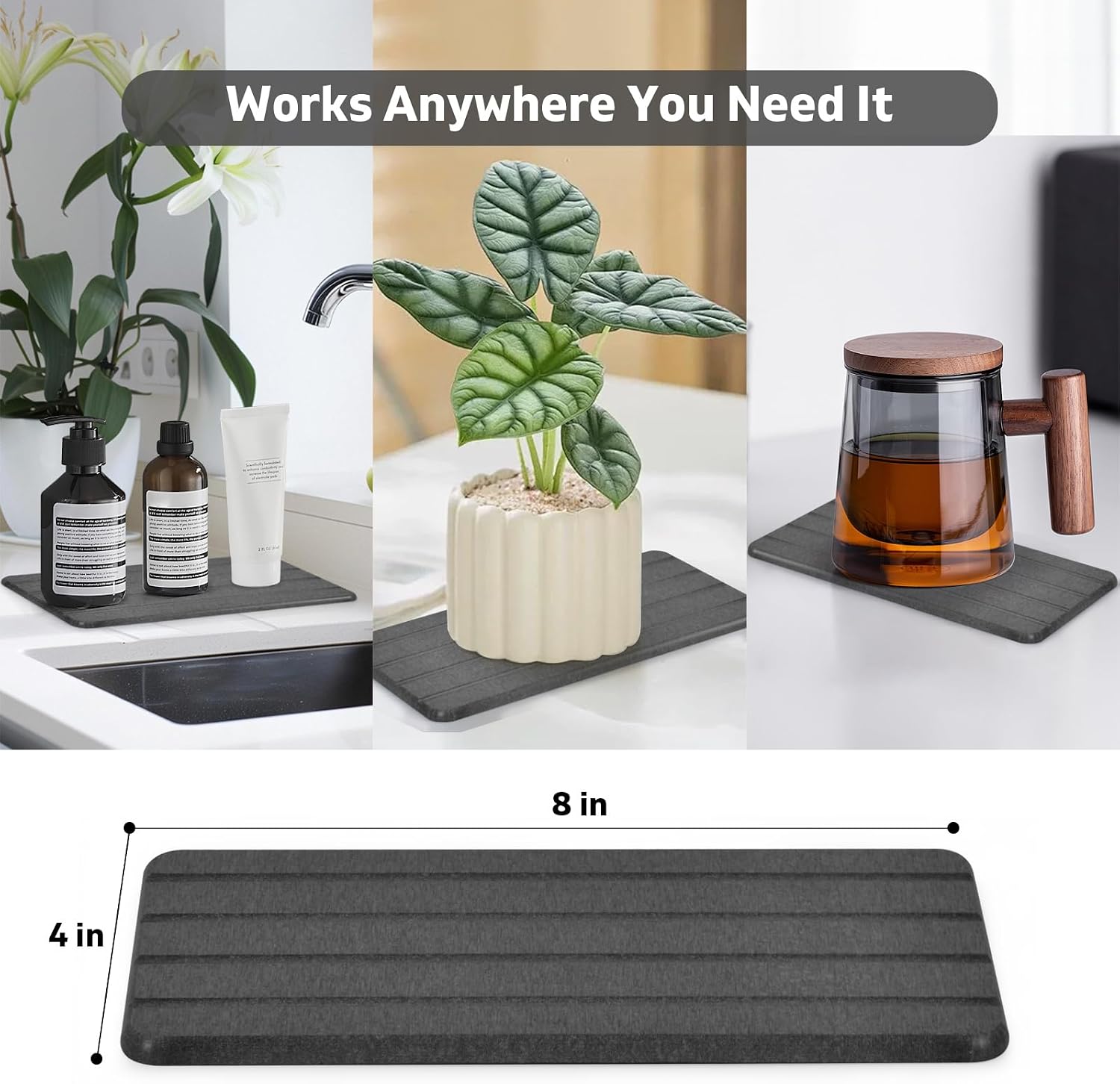 2 PCS Extra Large Stone Dish Drying Mat for Kitchen Counter, 28"×16" Marble Dish Drying Mat with 8"x 4" Coasters, Non - Slip Collapsible Absorbent Mat for Multi - Purpose, Match Any Countertop
