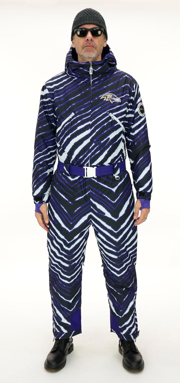 Zubaz NFL Men and Women's Zebra Striped Team Color Tundra Tux Snowsuit (Small - 3XL) - Image 3