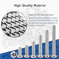 Vista 4 de MroMax 30 tornillos de máquina Phillips de cabeza plana M2 x 0.197 in, acero inoxidable 304 18-8, rosca completa, tornillos de cabeza cruzada gris