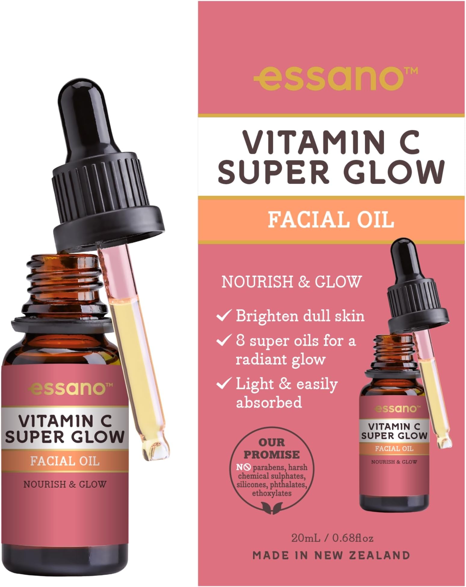 Vitamin C Face Oil with Turmeric & Jojoba Oil, Facial Oil for Radiant, Glowing Skin, Supports Even Skin Tone and Appearance of Dark Spots, Easily Absorbed & Lightweight, Cruelty Free, 20ml