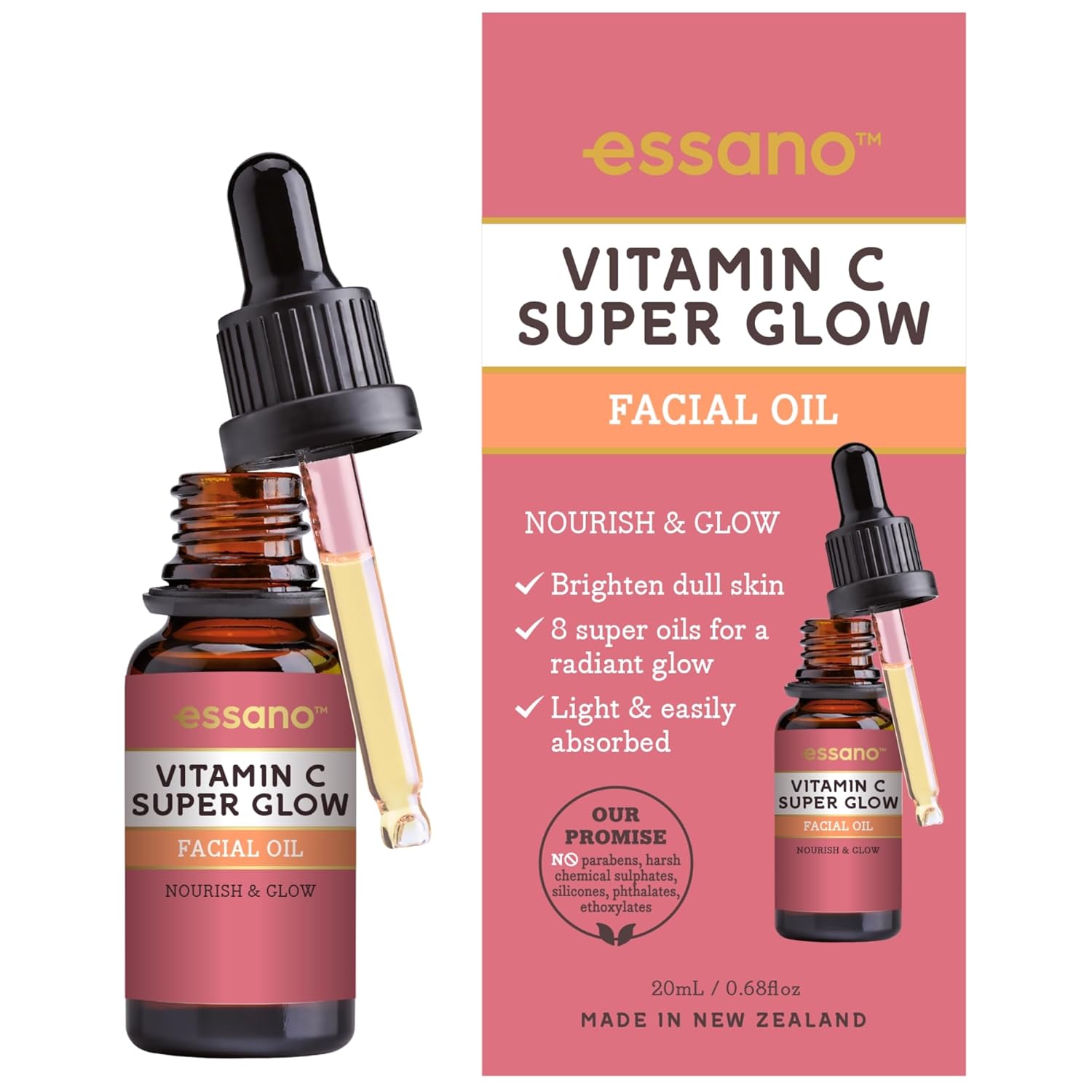 Essano Vitamin C Face Oil with Turmeric & Jojoba Oil, Facial Oil for Radiant, Glowing Skin, Supports Even Skin Tone and Appearance of Dark Spots, Easily Absorbed & Lightweight, Cruelty Free, 20ml