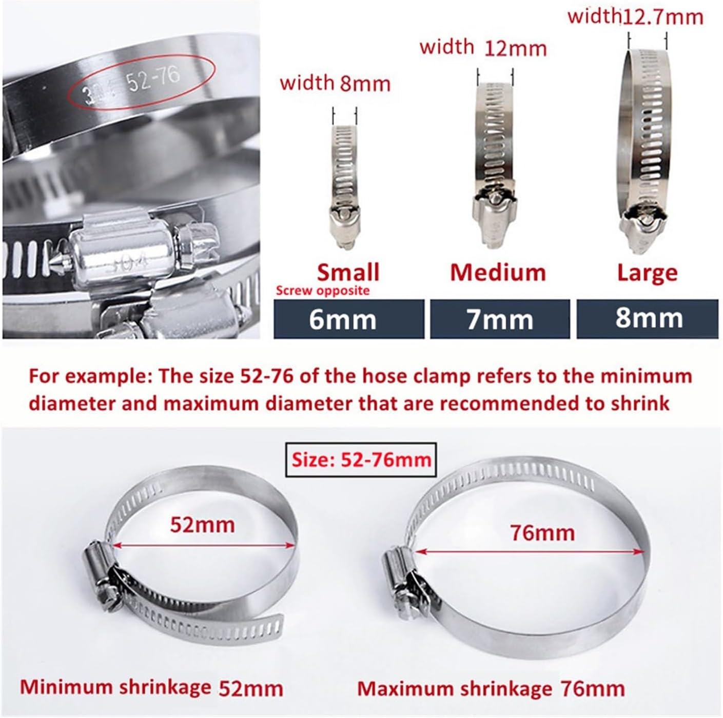 Hose Clamp,Jubilee Clips Assorted 1pcs 8mm-700mm Pipe Hose Clamps Stainless Steel Hoop Clamp Fuel Pipe Tube Clip Hardware Spring Water Plumbing(300 400mm)