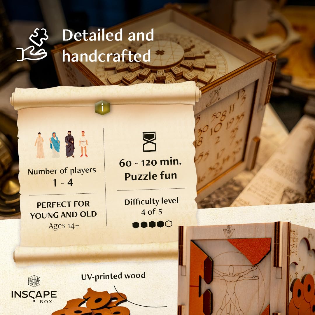 INSCAPE Da Vinci's Marvel - Drewniane Pudełko z Puzzlami Escape Room, Gra dla Dorosłych i Dzieci, 3D Cluebox, Gry Myślące