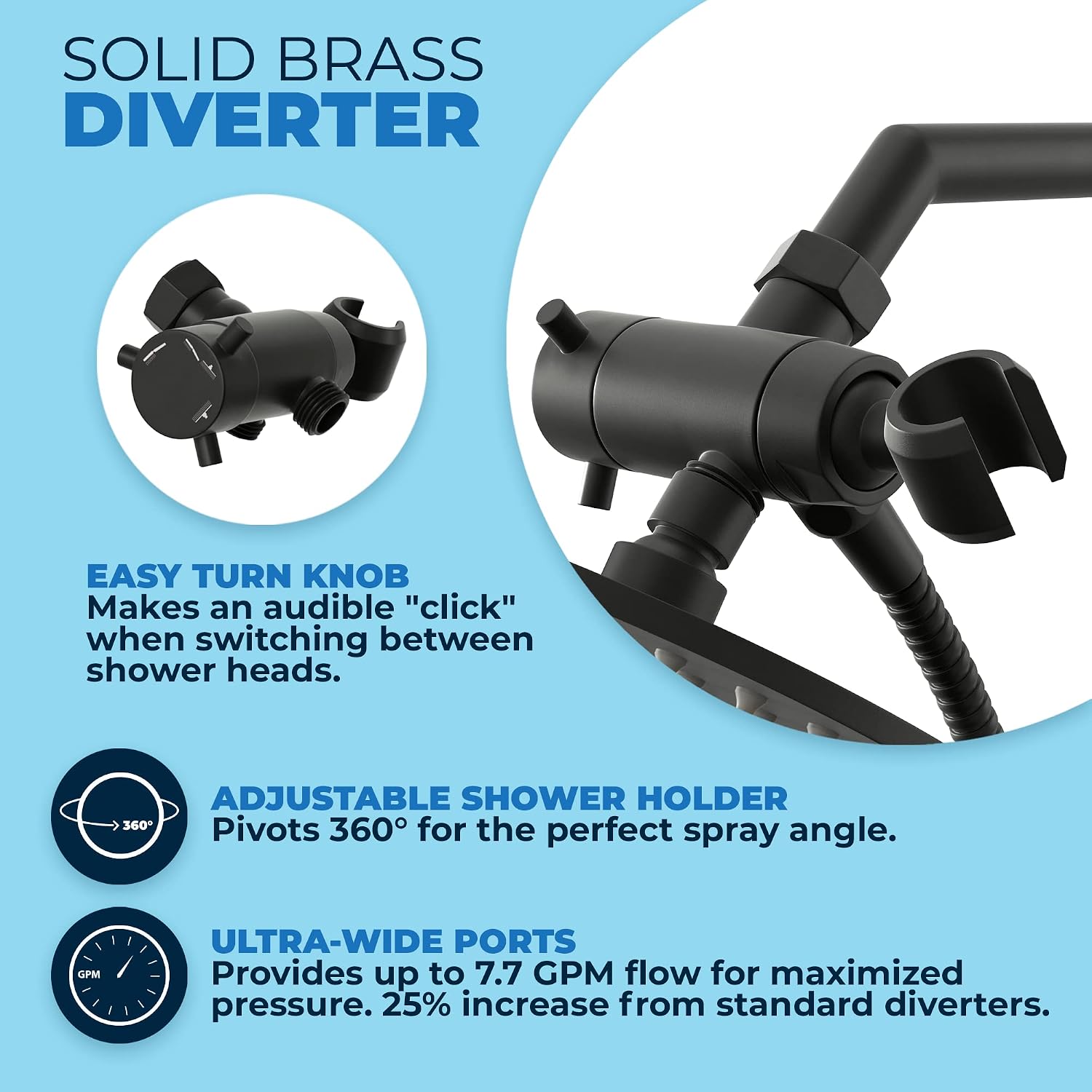 ALL METAL Dual Shower Head Combo – MATTE BLACK - 8 Inch Rainfall High Flow Shower Head & Handheld Shower Head High Pressure with Hose 6ft - Luxurious Double Shower Heads with Rain Shower Sprayer