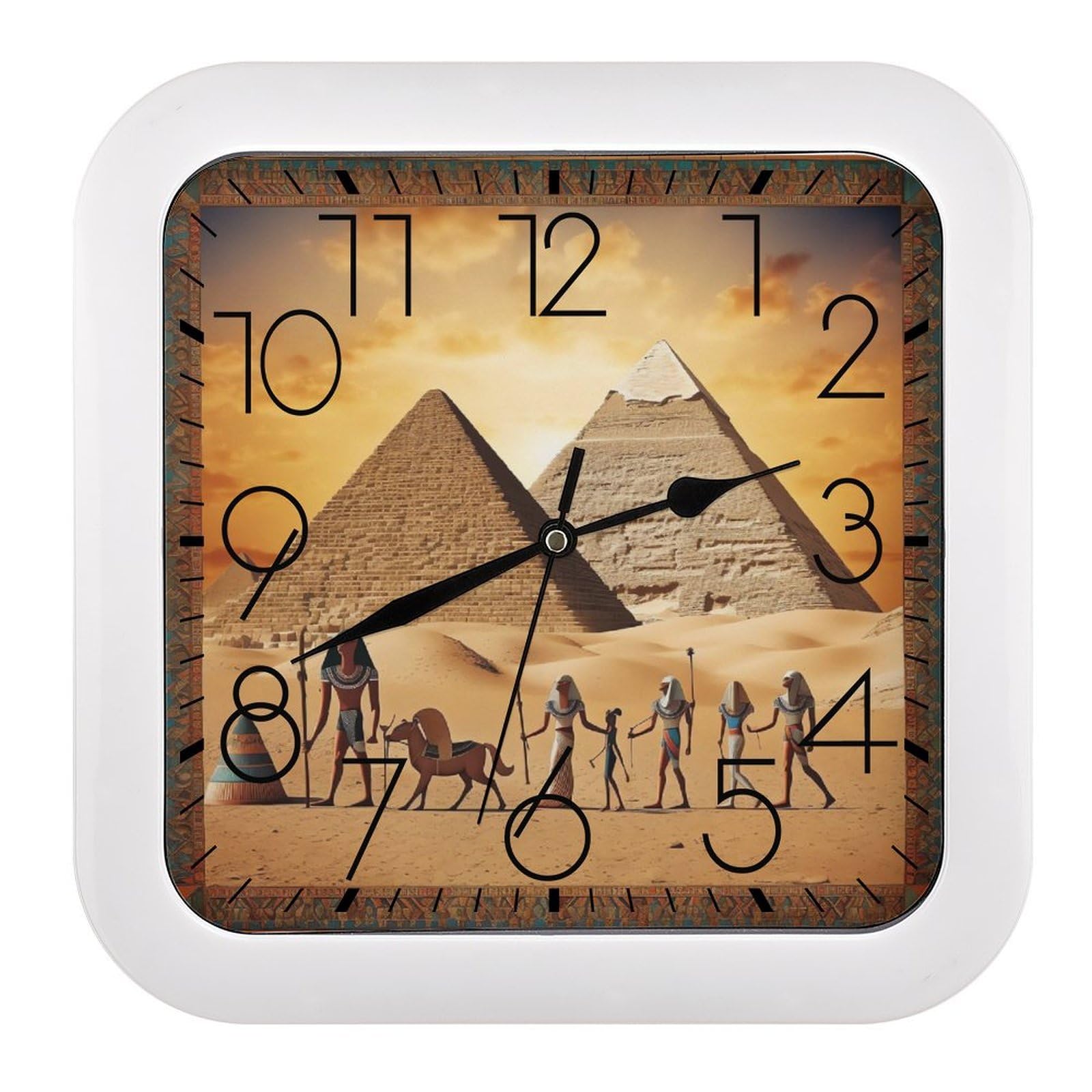 NTVOWPZO 10 Inch Wall Clock Ancient Egypt Battery Operated Wall Clocks Silent Non-Ticking Square Wall Clock for Living Room Kitchen Home Office Wall Decorative Clocks
