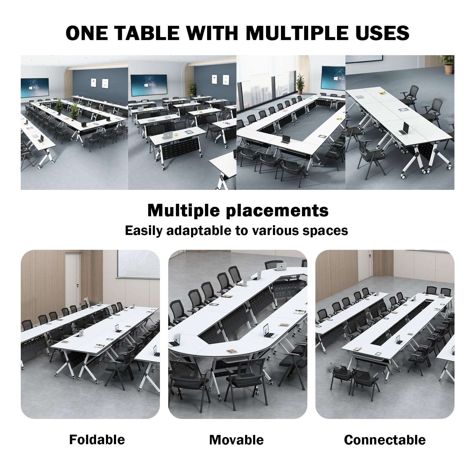 Großer Konferenztisch mit Stahlrahmen, Holzplatte und Aufbewahrungsregal, ideal für Arbeitszimmer, Trainingsraum, Weiß, 139,7 x 61 x 76,2 cm und 160 x 61 x 76,2 cm